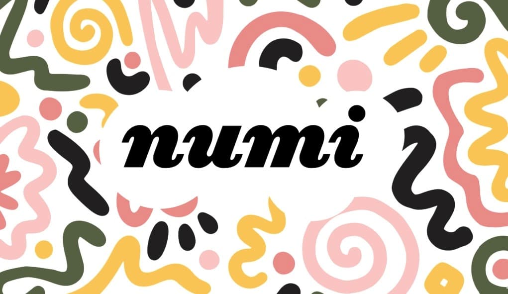 Numi ice creamery logo on a hand-drawn pattern